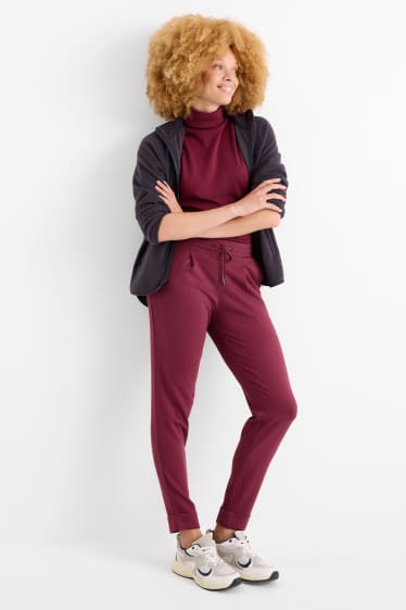 Donna - Pantaloni di jersey - vita media - tapered fit - bordeaux