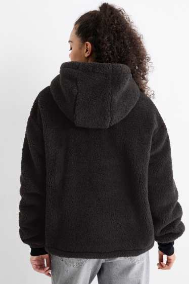 Femmes - Veste en peluche à capuche - noir