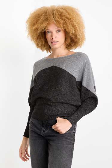 Women - Jumper - ribbed - dark gray