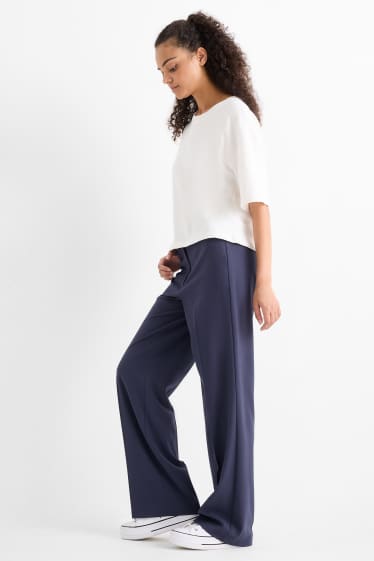 Dames - Pantalon - low waist - wide leg - donkerblauw