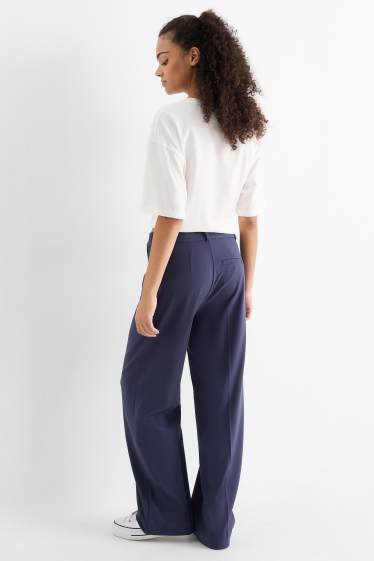 Dames - Pantalon - low waist - wide leg - donkerblauw