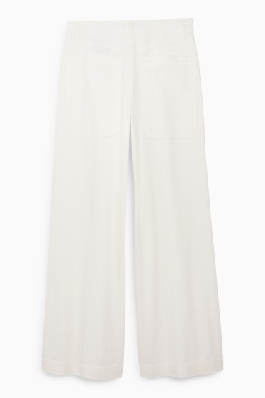 Femei - Pantaloni din catifea reiată - talie medie - wide leg - LYCRA® - alb-crem