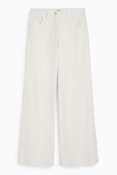Femei - Pantaloni din catifea reiată - talie medie - wide leg - LYCRA® - alb-crem