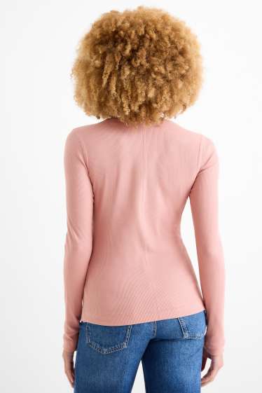 Damen - Basic-Langarmshirt - gerippt - dunkelrosa