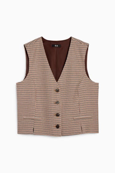 Femmes - Gilet sans manches de bureau - regular fit - à carreaux - marron
