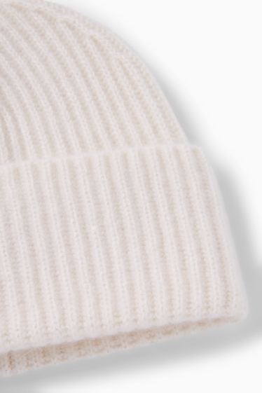 Dames - Beanie van kasjmier - geribd - crème wit