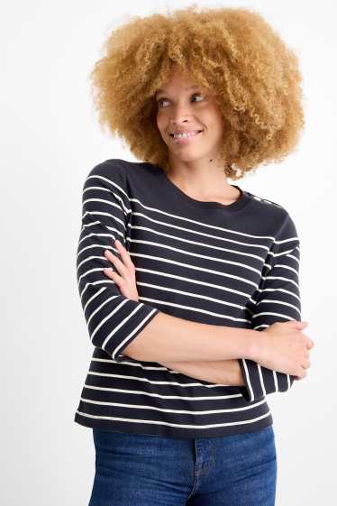 Damen - Langarmshirt - gestreift - dunkelblau