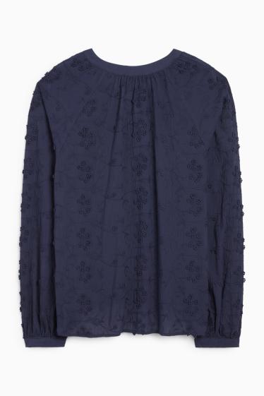 Women - V-neck blouse - dark blue