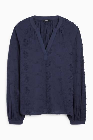 Women - V-neck blouse - dark blue