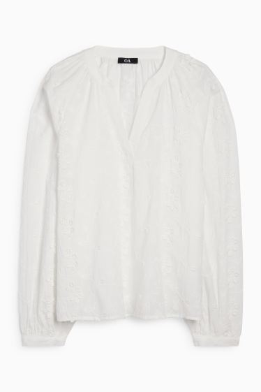 Damen - Bluse mit V-Ausschnitt - weiss