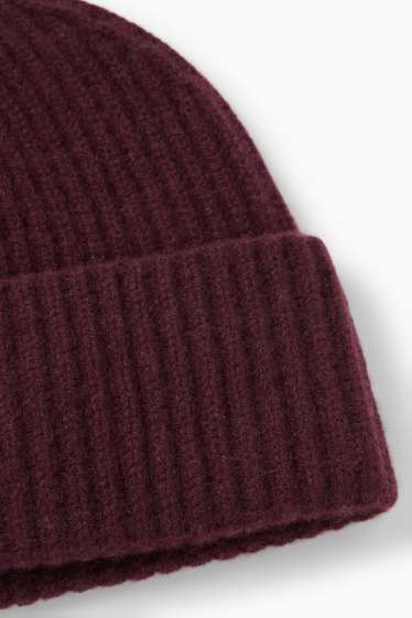 Dames - Beanie van kasjmier - geribd - bordeaux