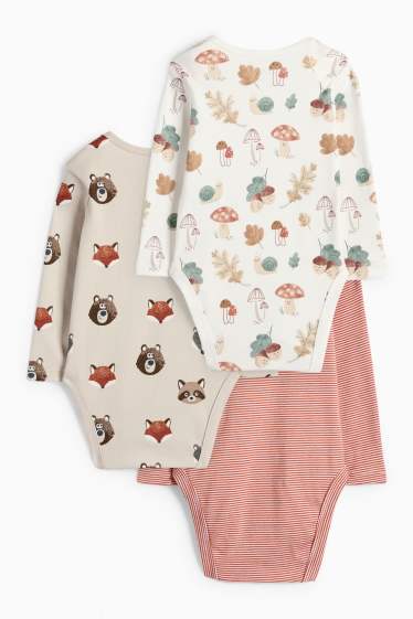 Unisex - Multipack 3er - Wald und Wildtiere - Baby-Body - beige