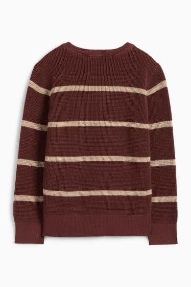 Kinder Buben - Pullover - gerippt - gestreift - rostbraun