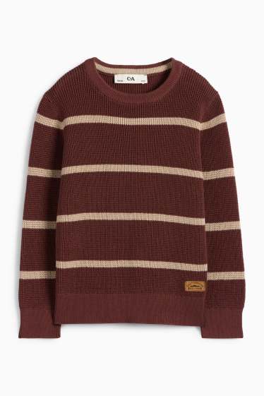 Kinder Buben - Pullover - gerippt - gestreift - rostbraun