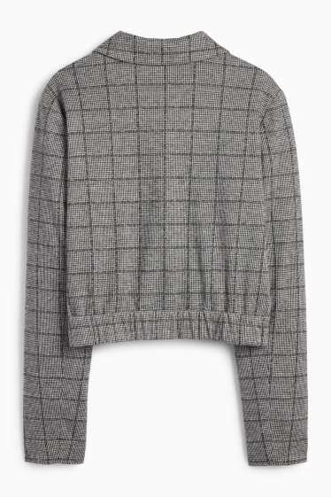 Femei - Blazer crop - în carouri - gri