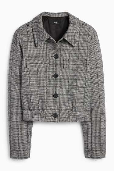 Femei - Blazer crop - în carouri - gri
