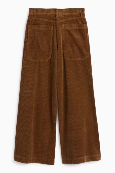 Femmes - Pantalon en velours côtelé - mid waist - jambes larges - LYCRA® - marron