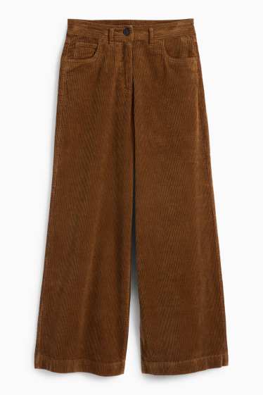 Femmes - Pantalon en velours côtelé - mid waist - jambes larges - LYCRA® - marron