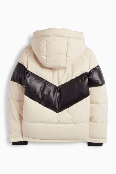 Kinder Mädchen - Skijacke mit Kapuze - wasserabweisend - schwarz / beige