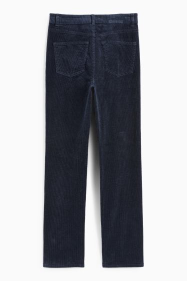 Dámské - Manšestrové kalhoty - high waist - straight fit - LYCRA® - tmavomodrá