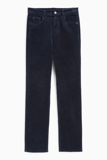 Dámské - Manšestrové kalhoty - high waist - straight fit - LYCRA® - tmavomodrá