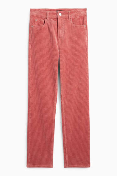 Femei - Pantaloni din catifea reiată - talie înaltă - straight fit - LYCRA® - portocaliu închis