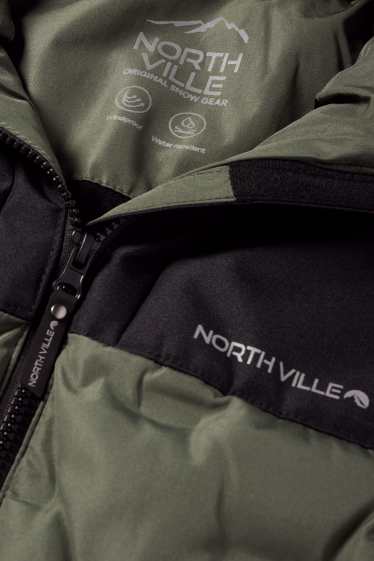 Enfants garçons - Veste de ski à capuche - finition déperlante - vert foncé