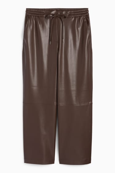 Femei - Pantaloni - talie medie - straight fit - imitație de piele - maro închis