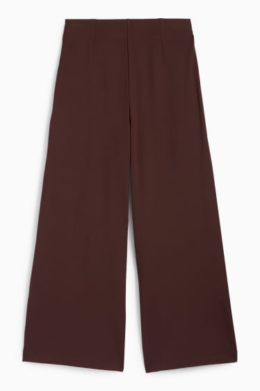 Dámské - Žerzejové kalhoty - high waist - wide leg - tmavohnědá