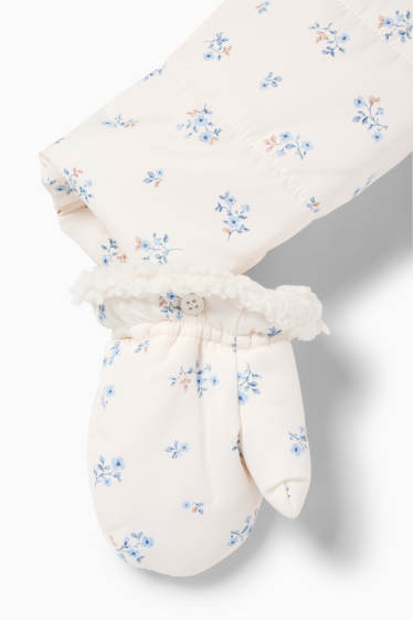 Baby: meisjes - Bloemetjes - babysneeuwpak met capuchon - crème wit