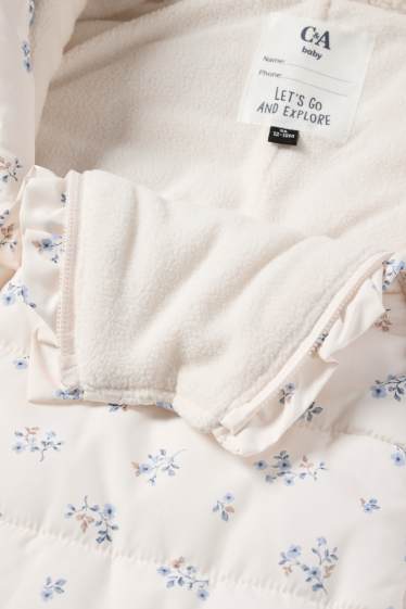 Baby: meisjes - Bloemetjes - babysneeuwpak met capuchon - crème wit