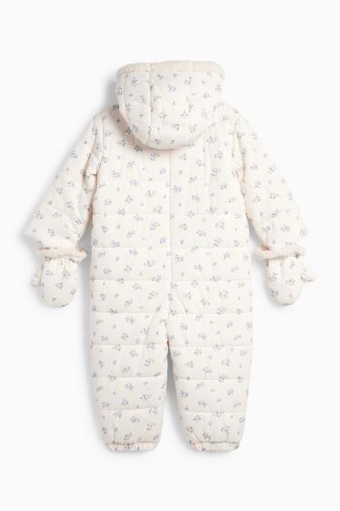 Baby: meisjes - Bloemetjes - babysneeuwpak met capuchon - crème wit