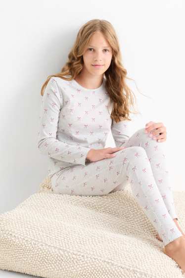 Kinder Mädchen - Multipack 2er - Schleife - Pyjama - 4 teilig - dunkelrosa