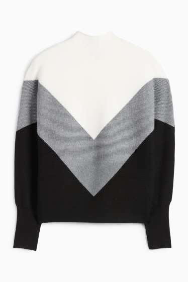 Women - Jumper - ribbed - gray / black