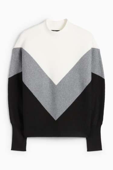 Women - Jumper - ribbed - gray / black