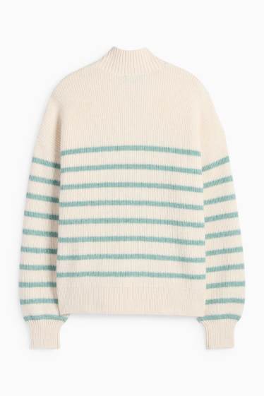 Women - Jumper - ribbed - striped - cremewhite