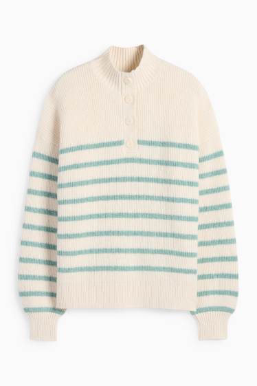 Women - Jumper - ribbed - striped - cremewhite