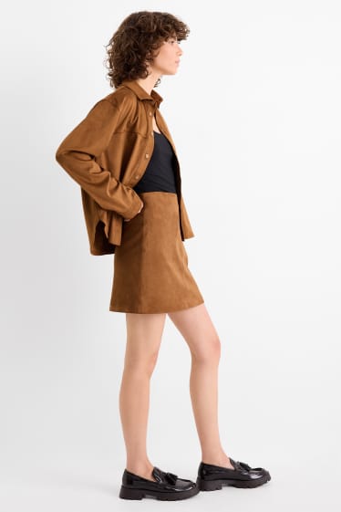 Donna - Minigonna - similpelle scamosciata - marrone