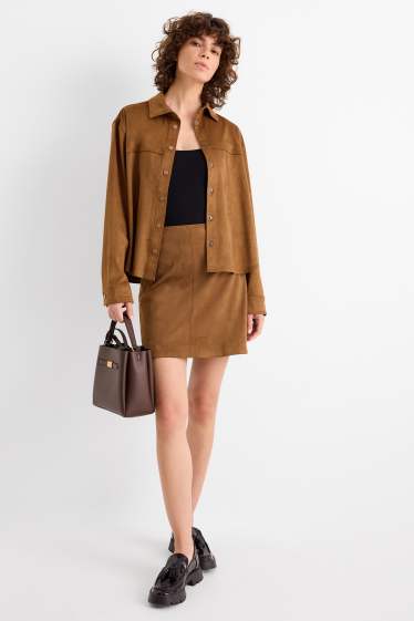 Donna - Minigonna - similpelle scamosciata - marrone