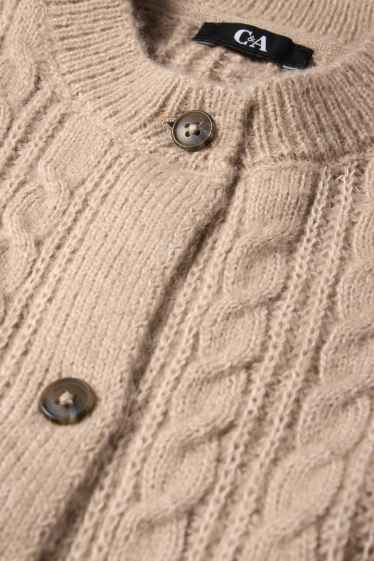 Damen - Strickjacke - Zopfmuster - beige