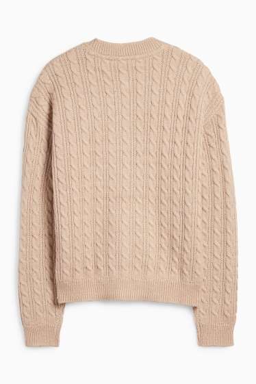 Damen - Strickjacke - Zopfmuster - beige