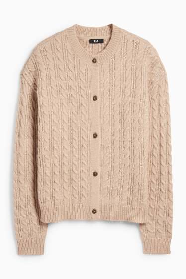 Damen - Strickjacke - Zopfmuster - beige