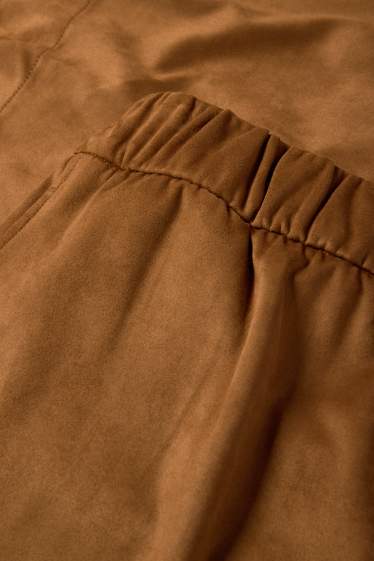Dámské - Kalhoty - mid waist - straight fit - imitace semiše - hnědá