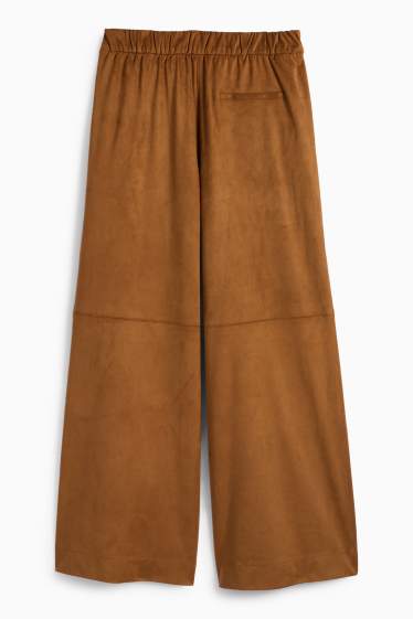 Dámské - Kalhoty - mid waist - straight fit - imitace semiše - hnědá