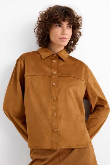 Donna - Shacket - similpelle scamosciata - marrone