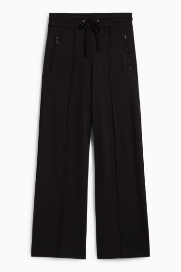 Dámské - Žerzejové kalhoty - mid waist - straight fit - černá