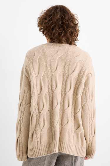 Donna - Cardigan di cashmere - motivo a treccia - beige