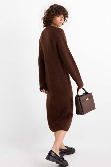 Damen - Strickkleid - gerippt - dunkelbraun
