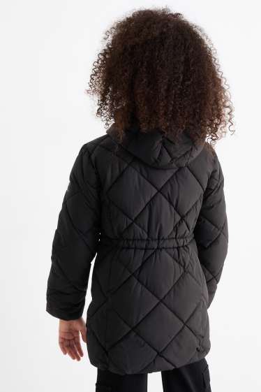Children Girls - Quilted jacket with hood - water-repellent - black