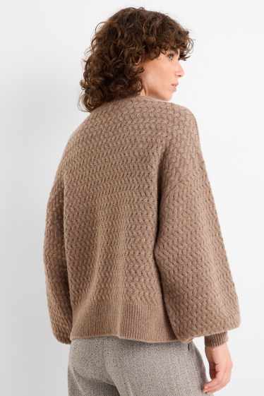 Damen - Kaschmir-Pullover - Zopfmuster - braun